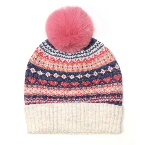 Blue & Coral Mix Fair Isle Bobble Hat by Peace of Mind